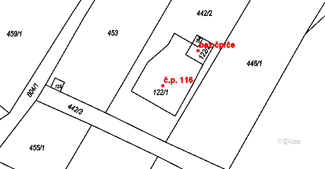 Drnovec 116, Cvikov na parcele st. 122/1 v KÚ Drnovec, Katastrální mapa