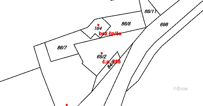 Vrbice 255, Mšené-lázně na parcele st. 65/2 v KÚ Vrbice u Mšeného-lázní, Katastrální mapa