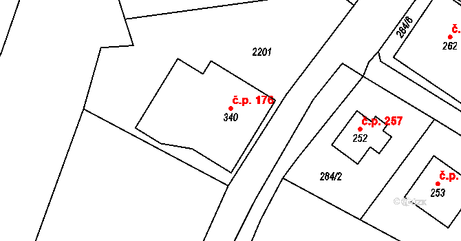 Roztoky u Jilemnice 176 na parcele st. 340 v KÚ Roztoky u Jilemnice, Katastrální mapa