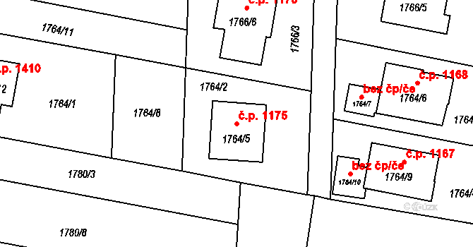 Lutyně 1175, Orlová na parcele st. 1764/5 v KÚ Horní Lutyně, Katastrální mapa