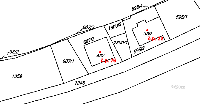 Děčín XI-Horní Žleb 76, Děčín na parcele st. 432 v KÚ Prostřední Žleb, Katastrální mapa
