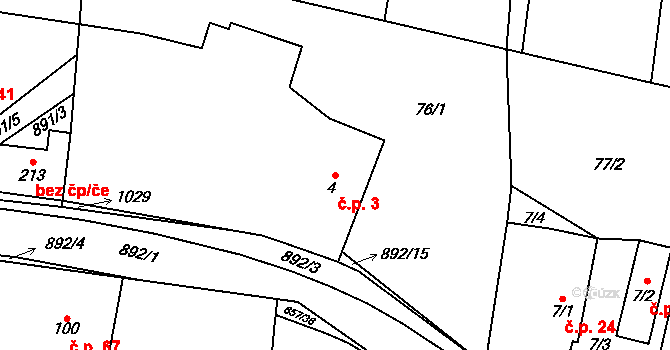 Šárovcova Lhota 3 na parcele st. 4 v KÚ Šárovcova Lhota, Katastrální mapa