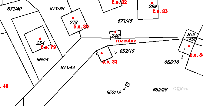 Vitín 33 na parcele st. 652/15 v KÚ Vitín, Katastrální mapa