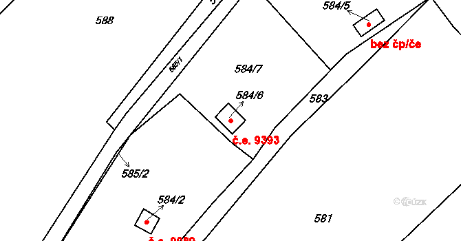Sebuzín 9393, Ústí nad Labem na parcele st. 584/6 v KÚ Sebuzín, Katastrální mapa