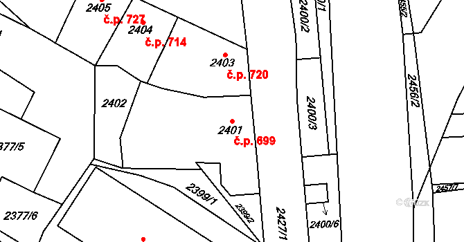 Kadaň 699 na parcele st. 2401 v KÚ Kadaň, Katastrální mapa