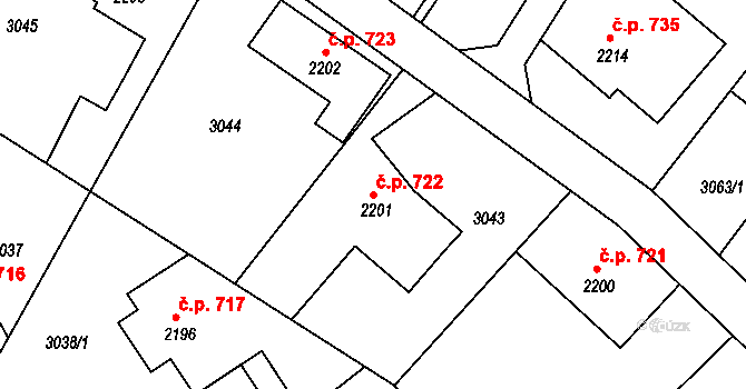 Chrudim IV 722, Chrudim na parcele st. 2201 v KÚ Chrudim, Katastrální mapa