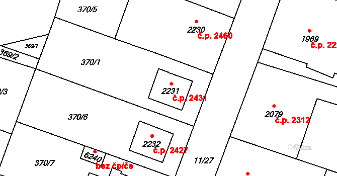 Břeclav 2431 na parcele st. 2231 v KÚ Břeclav, Katastrální mapa