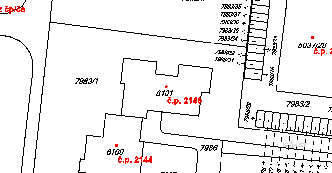 Líšeň 2146, Brno na parcele st. 6101 v KÚ Líšeň, Katastrální mapa