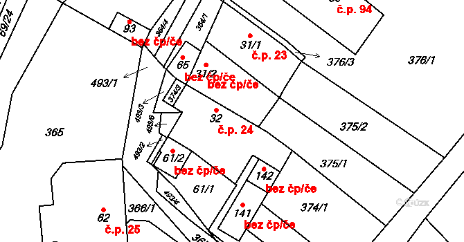Divice 24, Vinařice na parcele st. 32 v KÚ Divice, Katastrální mapa