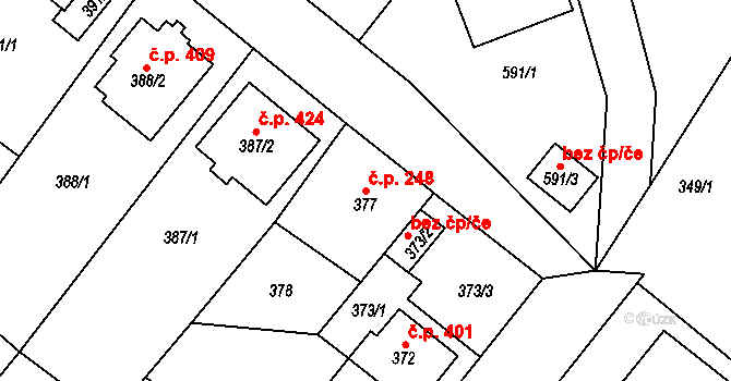 Sobědruhy 248, Teplice na parcele st. 377 v KÚ Sobědruhy, Katastrální mapa