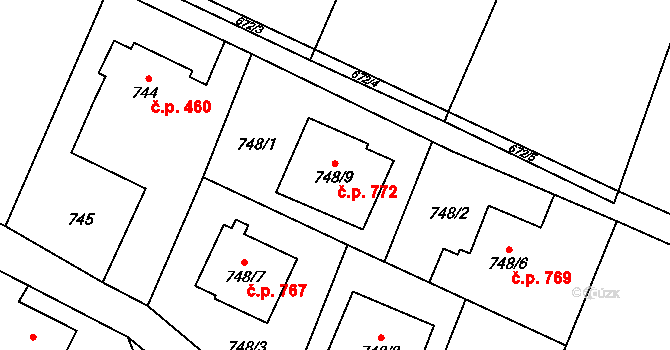 Paskov 772 na parcele st. 748/9 v KÚ Paskov, Katastrální mapa