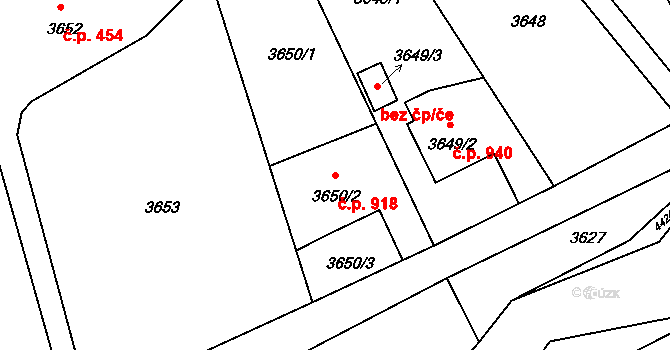 Frýdlant 918, Frýdlant nad Ostravicí na parcele st. 3650/2 v KÚ Frýdlant nad Ostravicí, Katastrální mapa
