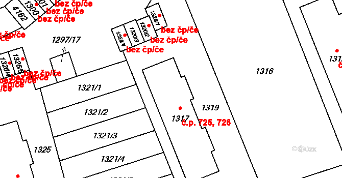 Jablunkov 725,726 na parcele st. 1317 v KÚ Jablunkov, Katastrální mapa