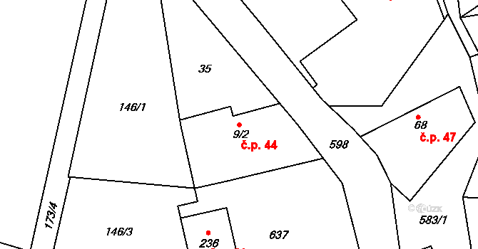 Sovětice 44 na parcele st. 9/2 v KÚ Sovětice, Katastrální mapa