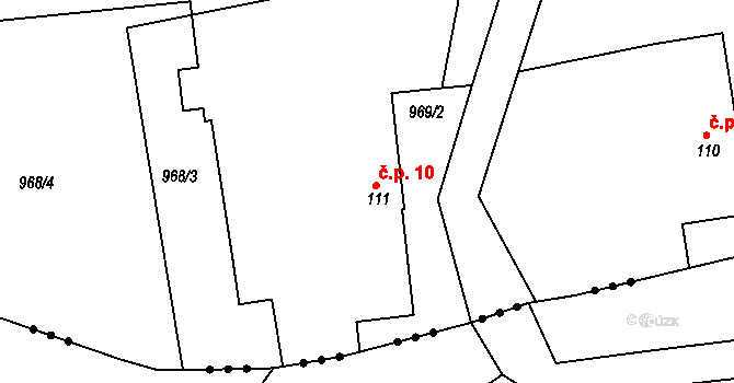 Podchlumí 10, Semechnice na parcele st. 111 v KÚ Semechnice, Katastrální mapa