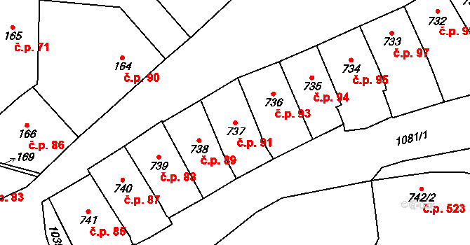 Malá Strana 91, Praha na parcele st. 737 v KÚ Malá Strana, Katastrální mapa