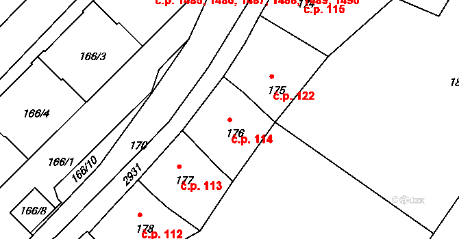 Braník 114, Praha na parcele st. 176/1 v KÚ Braník, Katastrální mapa