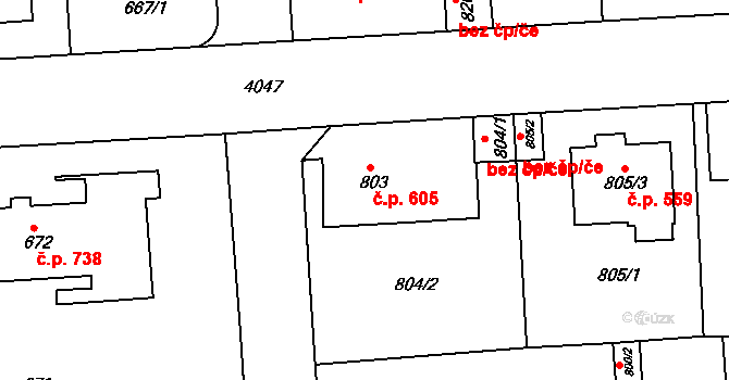 Modřany 605, Praha na parcele st. 803 v KÚ Modřany, Katastrální mapa