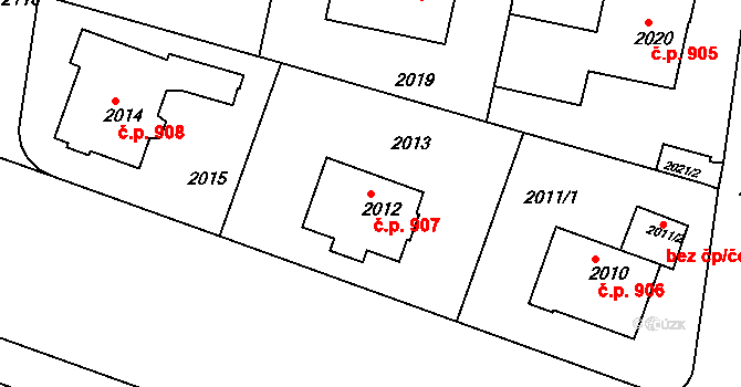 Střešovice 907, Praha na parcele st. 2012 v KÚ Střešovice, Katastrální mapa