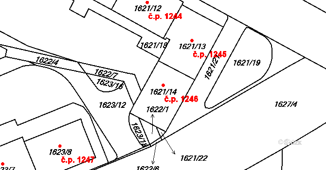 Vršovice 1246, Praha na parcele st. 1621/14 v KÚ Vršovice, Katastrální mapa