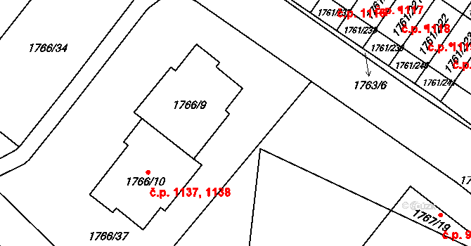 Hostivař 1137,1138, Praha na parcele st. 1766/9 v KÚ Hostivař, Katastrální mapa