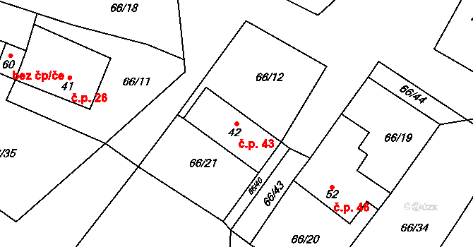 Chvalšovice 43, Dřešín na parcele st. 42 v KÚ Chvalšovice, Katastrální mapa