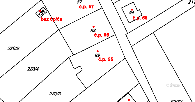 Žirecká Podstráň 55, Dvůr Králové nad Labem na parcele st. 89 v KÚ Žirecká Podstráň, Katastrální mapa