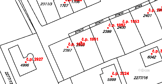 Dvůr Králové nad Labem 1951 na parcele st. 2398 v KÚ Dvůr Králové nad Labem, Katastrální mapa