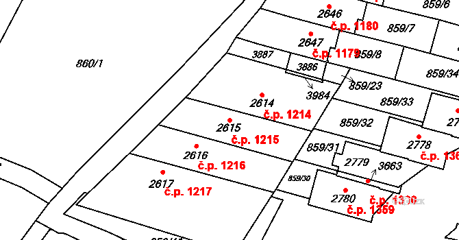 Vrchlabí 1215 na parcele st. 2615 v KÚ Vrchlabí, Katastrální mapa