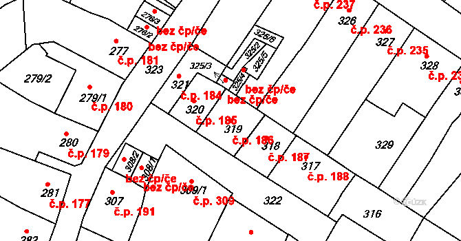 Česká Lípa 186 na parcele st. 319 v KÚ Česká Lípa, Katastrální mapa