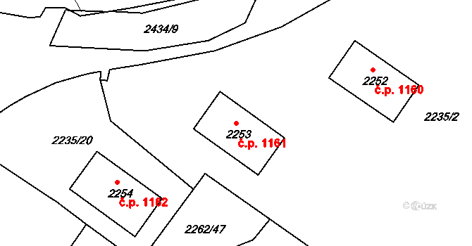 Jirkov 1161 na parcele st. 2253 v KÚ Jirkov, Katastrální mapa