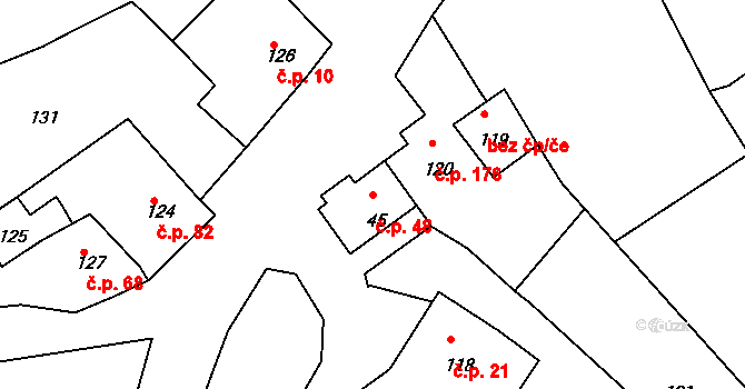 Sentice 48 na parcele st. 45 v KÚ Sentice, Katastrální mapa