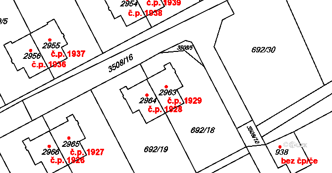 Česká Třebová 1929 na parcele st. 2963 v KÚ Česká Třebová, Katastrální mapa