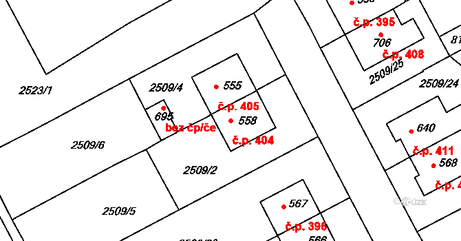 Čebín 404 na parcele st. 558 v KÚ Čebín, Katastrální mapa
