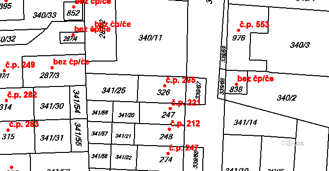 Povel 295, Olomouc na parcele st. 326 v KÚ Povel, Katastrální mapa