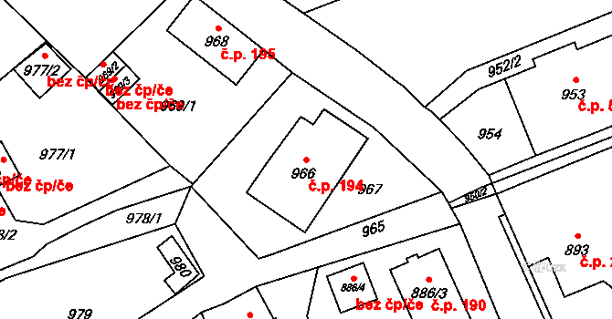 Šluknov 194 na parcele st. 966 v KÚ Šluknov, Katastrální mapa