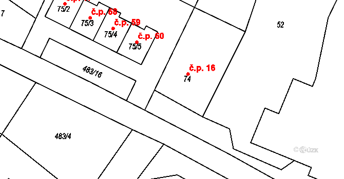 Líny 16, Bukovno na parcele st. 74 v KÚ Líny, Katastrální mapa