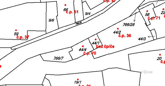 Dobronice u Chýnova 70, Chýnov na parcele st. 44/4 v KÚ Dobronice u Chýnova, Katastrální mapa