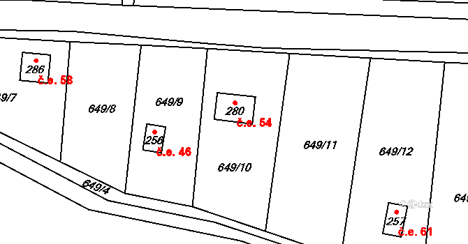 Poplze 54, Libochovice na parcele st. 280 v KÚ Poplze, Katastrální mapa