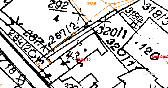 Horní Rokytá 15, Rokytá na parcele st. 43 v KÚ Horní Rokytá, Katastrální mapa