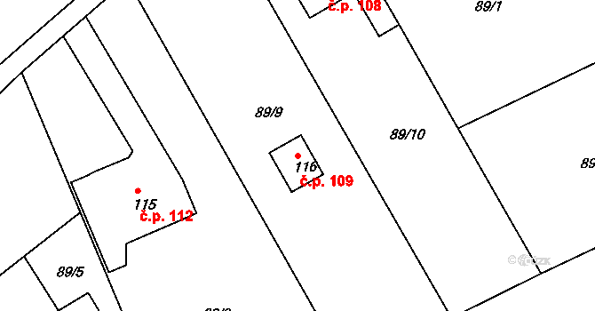 Borek 109, Rokycany na parcele st. 116 v KÚ Borek u Rokycan, Katastrální mapa