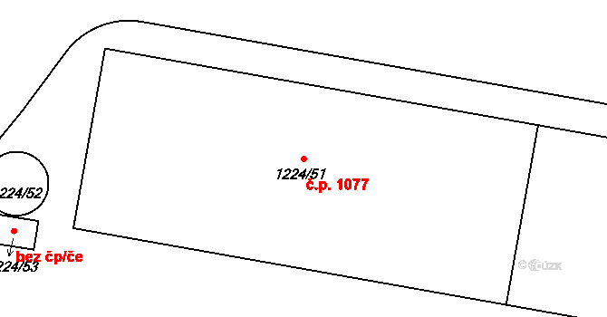 Ruzyně 1077, Praha na parcele st. 1224/51 v KÚ Ruzyně, Katastrální mapa