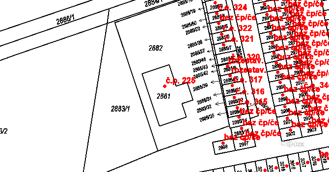 Lutyně 225, Orlová na parcele st. 2881 v KÚ Horní Lutyně, Katastrální mapa