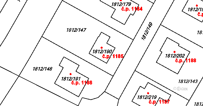 Kosmonosy 1185 na parcele st. 1812/190 v KÚ Kosmonosy, Katastrální mapa