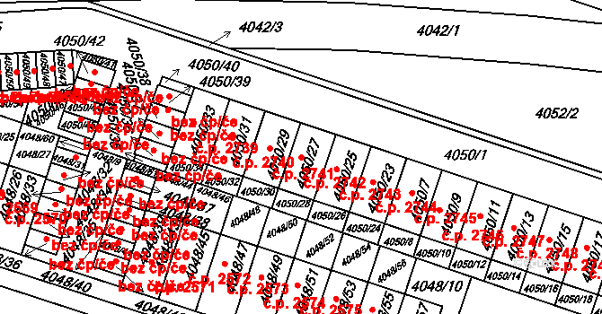 Horní Počernice 2742, Praha na parcele st. 4050/27 v KÚ Horní Počernice, Katastrální mapa
