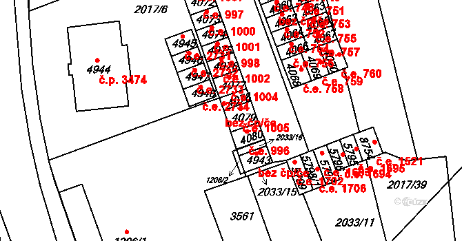 Hodonín 1005 na parcele st. 4079 v KÚ Hodonín, Katastrální mapa