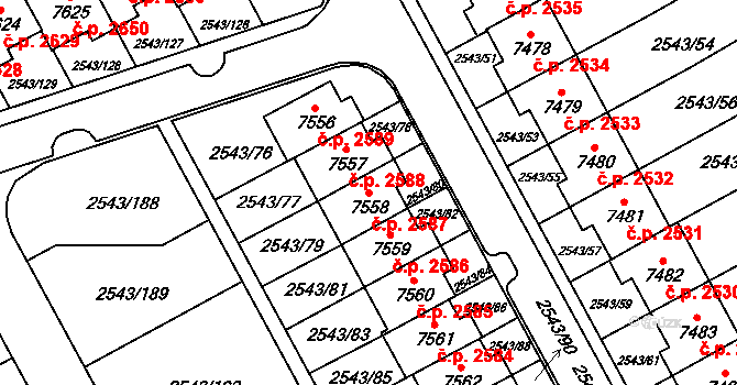 Cheb 2587 na parcele st. 7558 v KÚ Cheb, Katastrální mapa