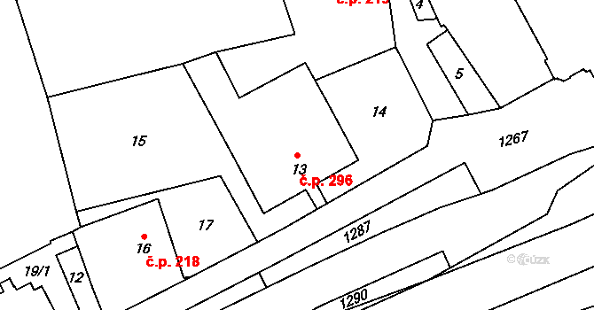 Lichnov 296 na parcele st. 13 v KÚ Lichnov u Bruntálu, Katastrální mapa