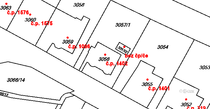 Předměstí 1402, Litoměřice na parcele st. 3056 v KÚ Litoměřice, Katastrální mapa