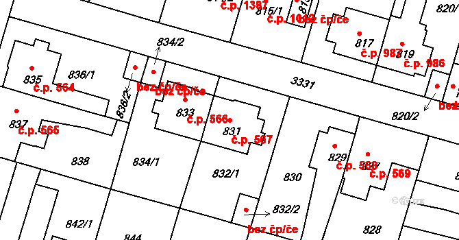 Benešov 567 na parcele st. 831 v KÚ Benešov u Prahy, Katastrální mapa